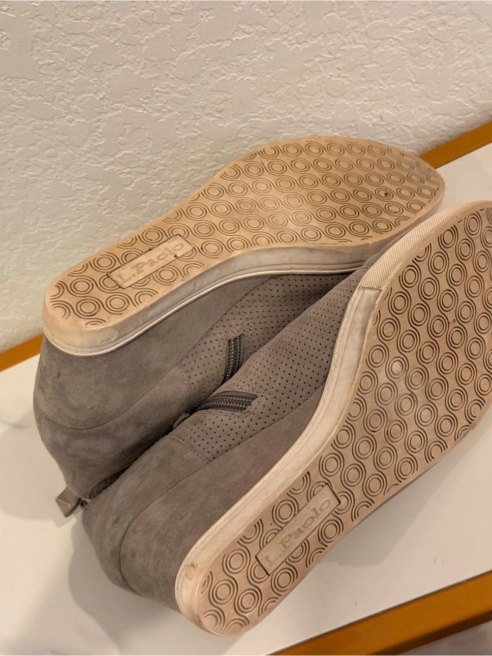 Paolo Light Gray‎ Suede Perforated Wedge Sneakers